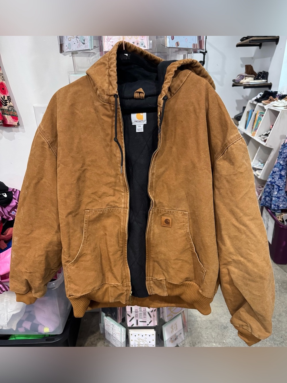 Carhartt Brown Hooded Canvas Jacket with Black Lining